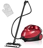 COSTWAY 2000W Multipurpose Steam Cleaner with 19 Accessories, Household Steamer with 1.5L Tank for Cleaning, Heavy Duty Rolling Cleaning Machine for Carpet, Floors, Windows and Cars, Red